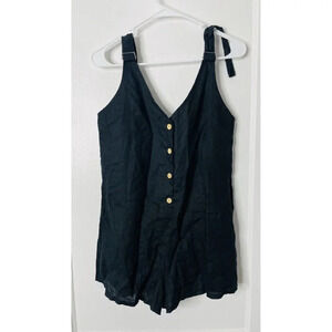 Seek The Label Romper S Black Linen Buttons Adjustable Strap Woven Breathable